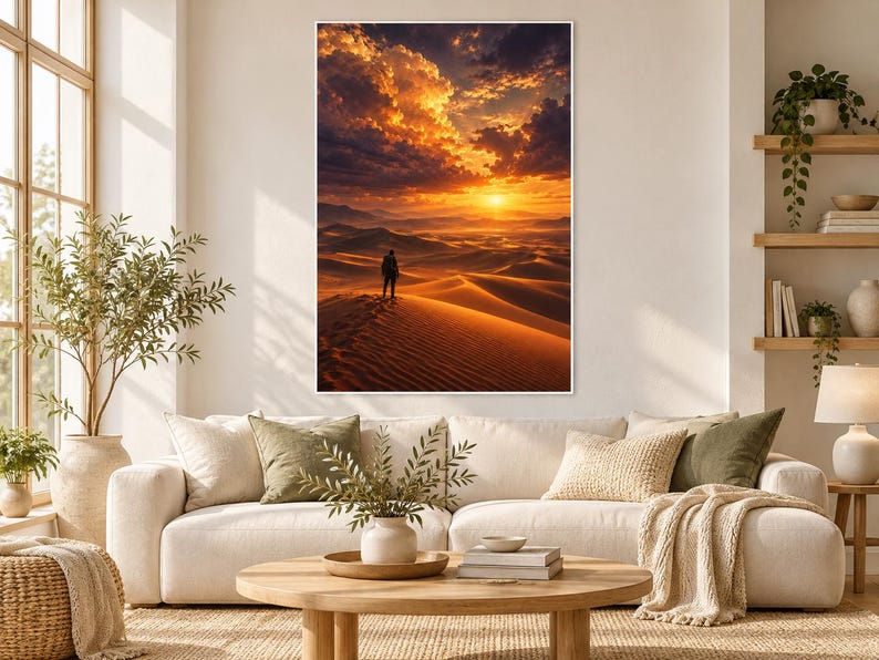 Desert Dune Wanderlust Poster | Epic Golden Hour Landscape Print | Minimalist Adventure Wall Art image 1