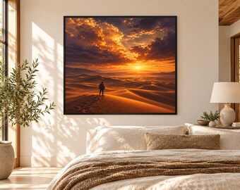 Framed Desert Dune Wanderlust Poster | Epic Golden Hour Landscape Print | Minimalist Adventure Wall Art