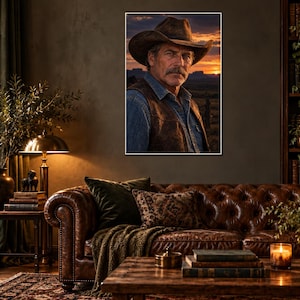 American Rancher Portrait Print | Western Cowboy Wall Art | Moody Character Fine Art Poster image 1