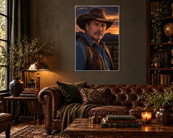 American Rancher Portrait Print | Western Cowboy Wall Art | Moody Character Fine Art Poster
