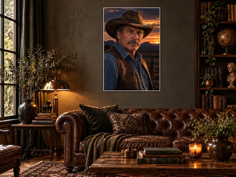 American Rancher Portrait Print | Western Cowboy Wall Art | Moody Character Fine Art Poster image 1