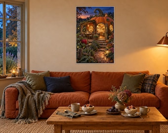 Pompoen Dessert Café Kunstprint | Gezellige Herfst Keuken Muurdecoratie
