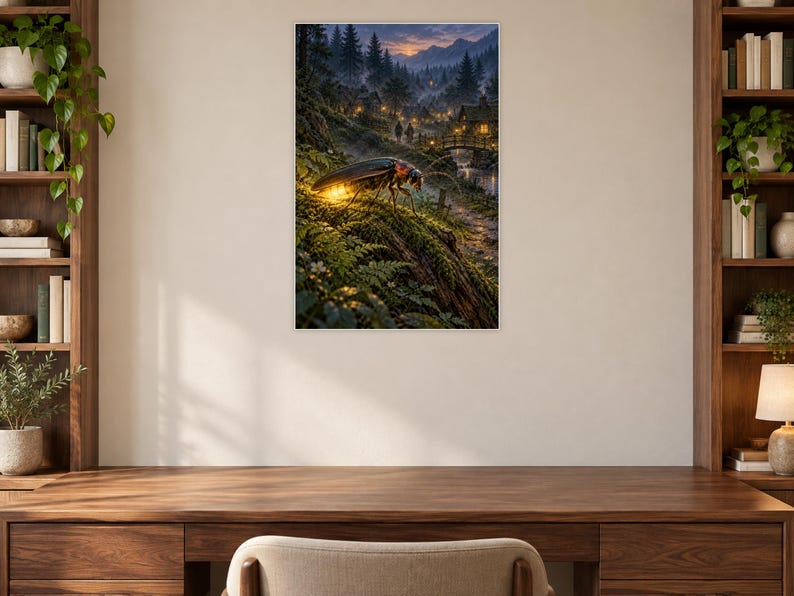 Firefly Art Print | Glowing Woodland Village Fantasy Wall Decor image 7