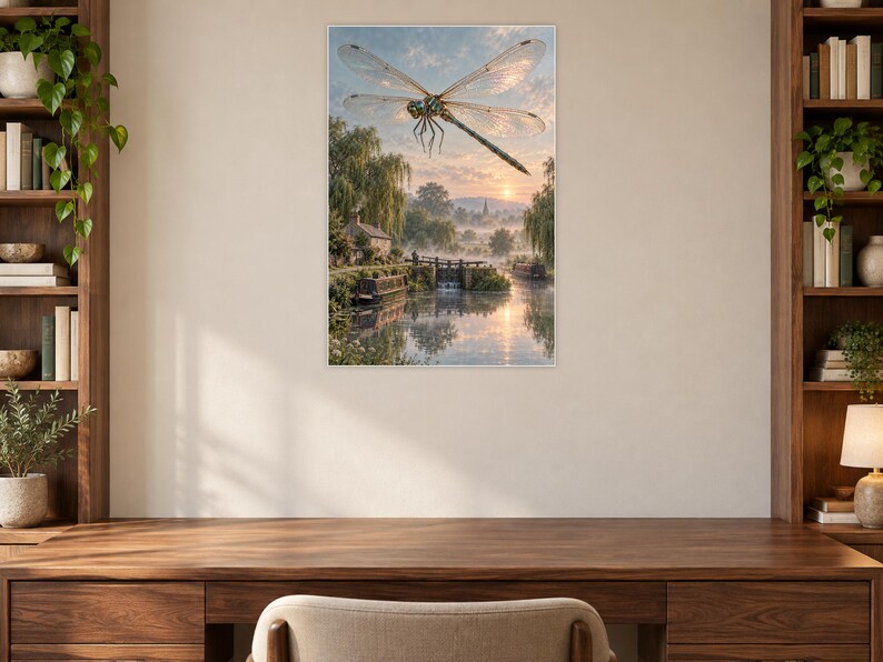 Dragonfly Art Print | Misty Canal Fantasy Wall Decor immagine 7
