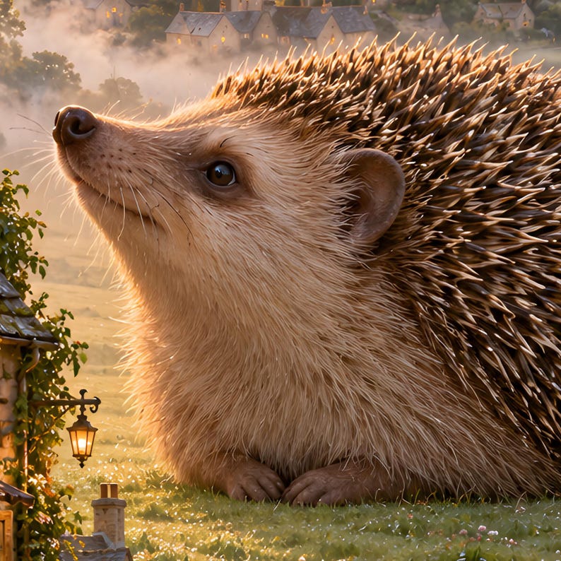 Hedgehog Art Print | Cozy Village Bakery Fantasy Wall Decor immagine 19