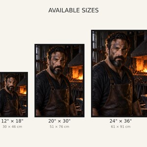 Framed Blacksmith Portrait Print | Moody Artisan Character Wall Art | Rustic Forge Fine Art Poster imagen 3