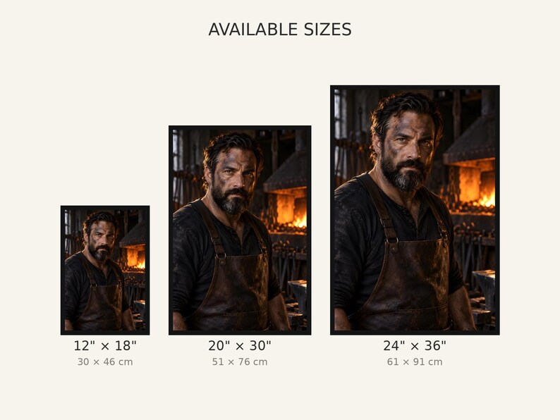 Framed Blacksmith Portrait Print | Moody Artisan Character Wall Art | Rustic Forge Fine Art Poster imagen 3