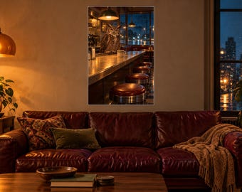 Owl Diner Art Print | Amber and Blue Late Night Wall Decor