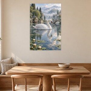 White Swan Art Print | Water Garden Fantasy Wall Decor bild 9