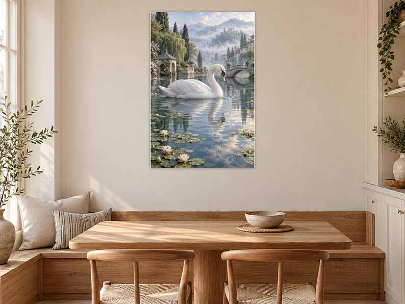 White Swan Art Print | Water Garden Fantasy Wall Decor bild 9