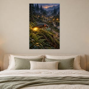 Firefly Art Print | Glowing Woodland Village Fantasy Wall Decor image 4