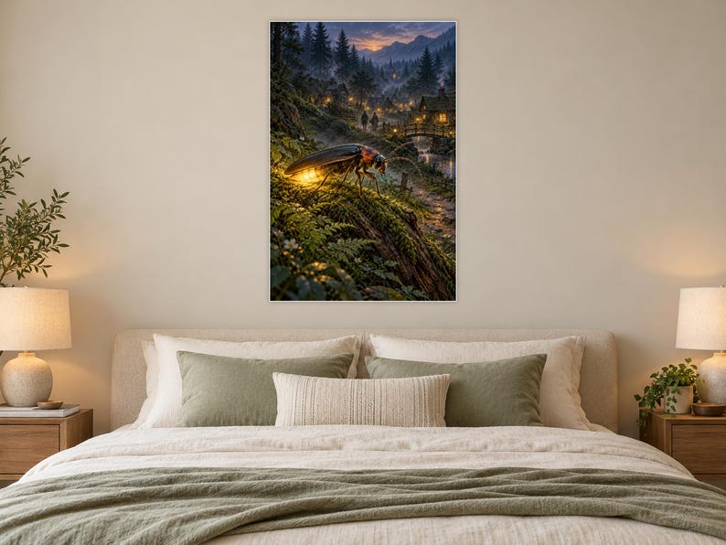 Firefly Art Print | Glowing Woodland Village Fantasy Wall Decor image 4