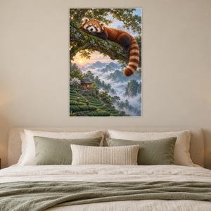 Red Panda Art Print | Misty Tea Garden Fantasy Wall Decor image 4