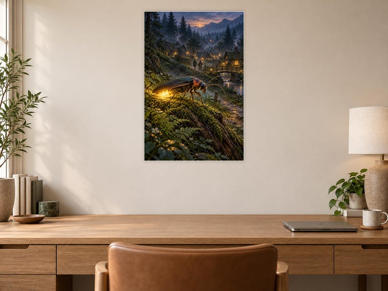 Firefly Art Print | Glowing Woodland Village Fantasy Wall Decor image 6