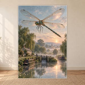 Dragonfly Art Print | Misty Canal Fantasy Wall Decor immagine 18