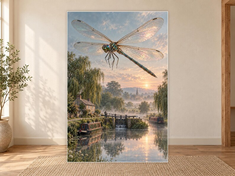 Dragonfly Art Print | Misty Canal Fantasy Wall Decor immagine 18