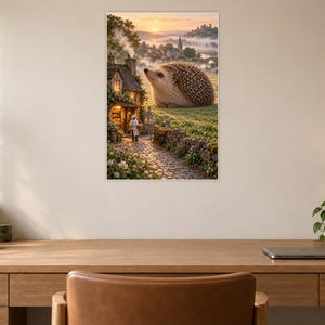 Hedgehog Art Print | Cozy Village Bakery Fantasy Wall Decor immagine 6
