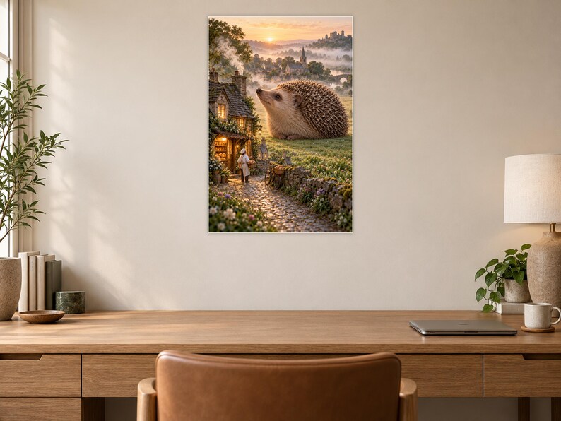 Hedgehog Art Print | Cozy Village Bakery Fantasy Wall Decor immagine 6