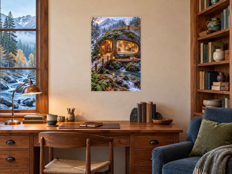 Riverstone Bathhouse Art Print | Mountain Stream Bathroom Wall Decor image 2