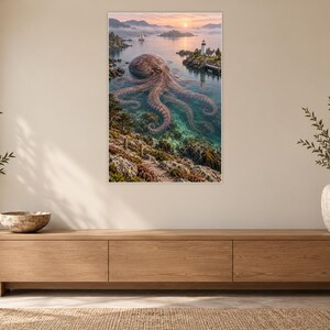 Octopus Art Print | Coastal Lighthouse Fantasy Wall Decor image 12