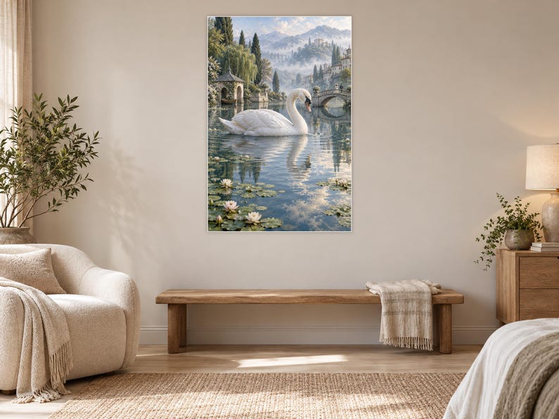 White Swan Art Print | Water Garden Fantasy Wall Decor bild 5