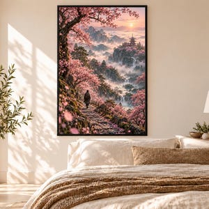 Gerahmter Kunstdruck: Kirschblütenhain | Japanische Sakura-Wandkunst | Frühlingsblüten-Landschaftsposter Bild 1