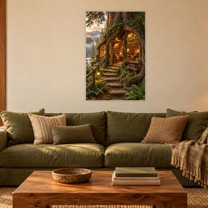 Woodland Bookshop Art Print | Cozy Fantasy Library Wall Decor Bild 1