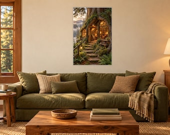 Woodland Bookshop Art Print | Cozy Fantasy Library Wall Decor