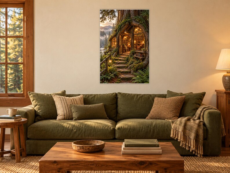 Woodland Bookshop Art Print | Cozy Fantasy Library Wall Decor Bild 1