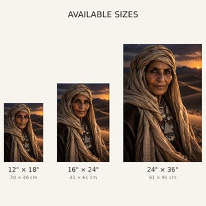 Desert Nomad Woman Portrait Print | Bohemian Tribal Wall Art | Cinematic Character Poster image 3