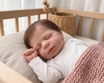 18-calowa silikonowa lalka-reborn z pełnym ciałem i wrośniętymi włosami, śpiący noworodek z silikonu, solidna silikonowa lalka, prawdziwe dziecko