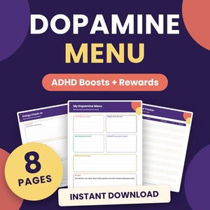 ADHD Dopamine Menu Printable, Boredom Busters, Energy Check In, Reward Tracker, Task Starter, PDF