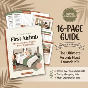 Lista de verificación para el primer lanzamiento en Airbnb, guía editable para anfitriones, lista de compras para la configuración (descarga digital)