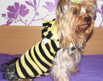 Small Dog Clothes Bee Yorkie Sweater Hoodie, Halloween Costume Puppy Outfit