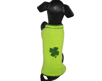 Green Dog Sweater With Four Leaf Clover Small Dog Clothes for Pets Teacup Dog Clothing Yorkie Clothes Chihuahua Puppy Apparel Dog Outfits