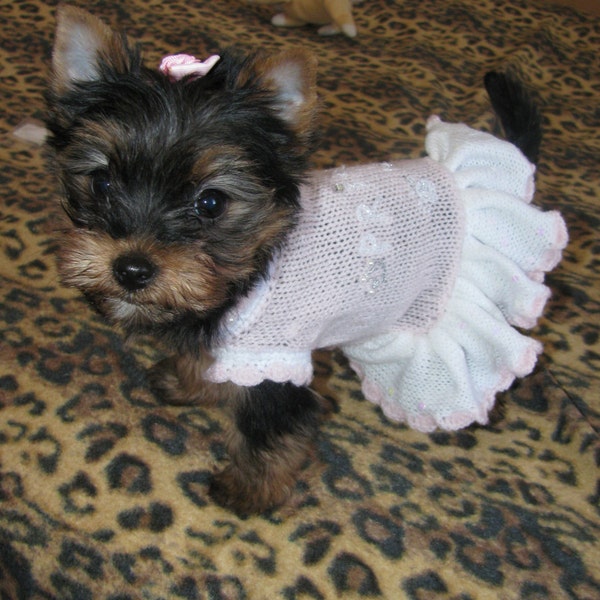 Knitted dog dress, dog clothes, dog sweater, puppy dress, pink dog dress Princess