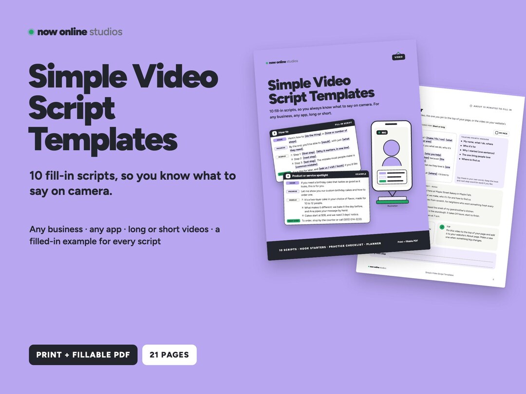 Video Script Templates for Small Business, Fill-in Talking Points, Hook ...