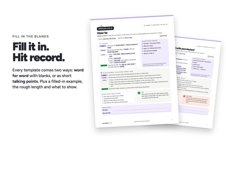 Video Script Templates for Small Business, Fill-in Talking Points, Hook ...