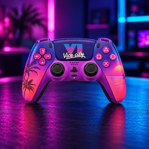 GTA 6 PS5 Controller Shell Kit | DualSense Ersatzgehäuse und Faceplate | Vice City Design | PS5 Zubehör und Gamer Geschenk