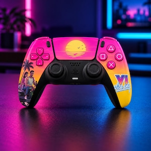 GTA 6 PS5 Controller Shell Kit | DualSense Ersatzgehäuse und Faceplate | Vice City Design | PS5 Zubehör und Gamer Geschenk