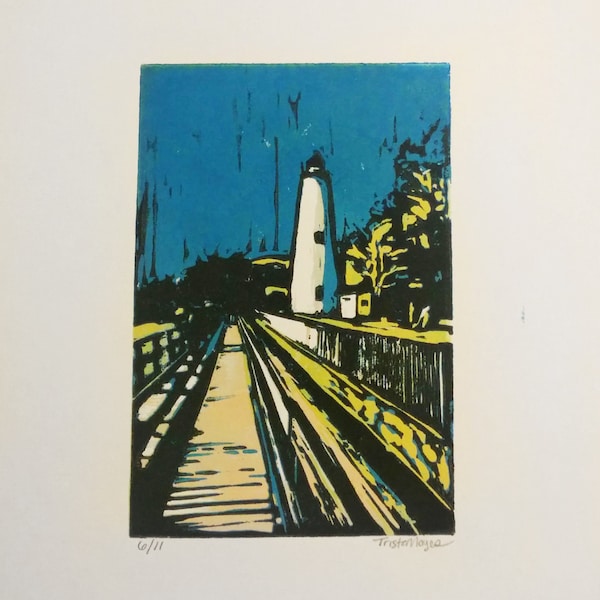 LIMITED!! **Only one left in stock** Ocracoke Lighthouse reduction print Outer Banks linocut Ocracoke Island