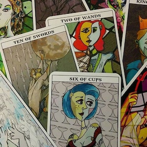 Baraja de Tarot de la Mitología Griega, cartas del tarot, inspiradas en el cubismo, abstracciones mitológicas