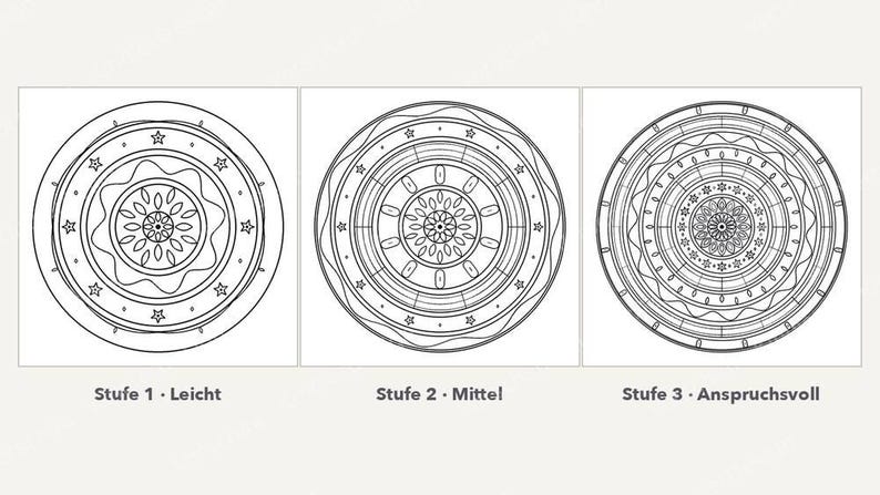 Stille Kreise Mandala Ausmalbuch Erwachsene PDF | 25 Mandalas 3 Schwierigkeitsstufen | Anti Stress Printable Bild 2