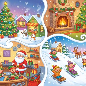 Weihnachten Suchbilder Kinder PDF zum Ausdrucken | 6 Wimmelbilder mit Lösungen 2 Schwierigkeitsstufen | Suchrätsel Printable image 1