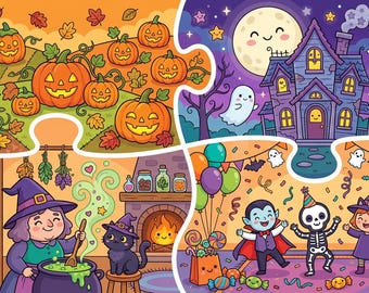 Kolorowanka z motywem Halloween dla dzieci (do druku w formacie PDF) | 25 uroczych, niestrasznych wzorów | Kolorowanka z dyniami (do druku, dla dzieci w wieku 4-8 lat)