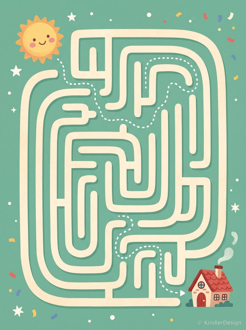 Labyrinth Knobelbuch Kinder PDF zum Ausdrucken | 25 Labyrinthe mit Lösungen 3 Schwierigkeitsstufen | Rätselheft 5-10 Jahre image 1