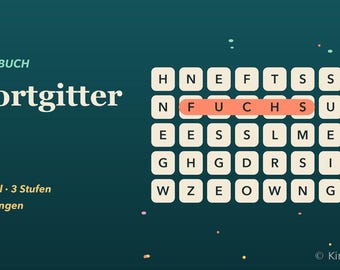 Wortgitter Rätselbuch Kinder PDF zum Ausdrucken | 25 Suchrätsel mit Lösungen 3 Stufen | Wortsuche Rätselheft 6-10 Jahre