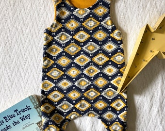 Mustard and Navy Boho Harem Romper 0-3m