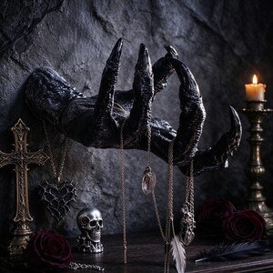 Gothic Demon Hand Decor, Resin Claw Jewelry Holder, Spooky Wall Mount Hook, Halloween Decor, Dark Aesthetic Necklace Stand