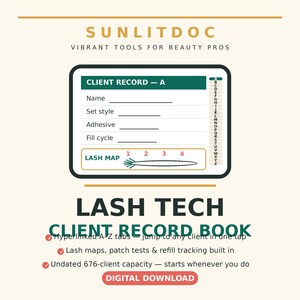 Lash Tech Client Record Book, Lash Mapping & Patch Test Tracker, Hyperlinked Digital Client Book with Refill Log and Consent Forms